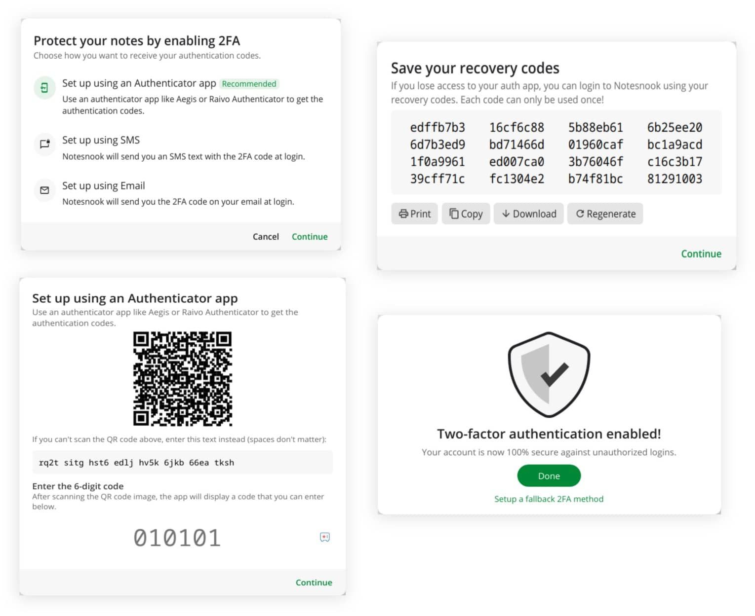 2FA setup steps in Notesnook