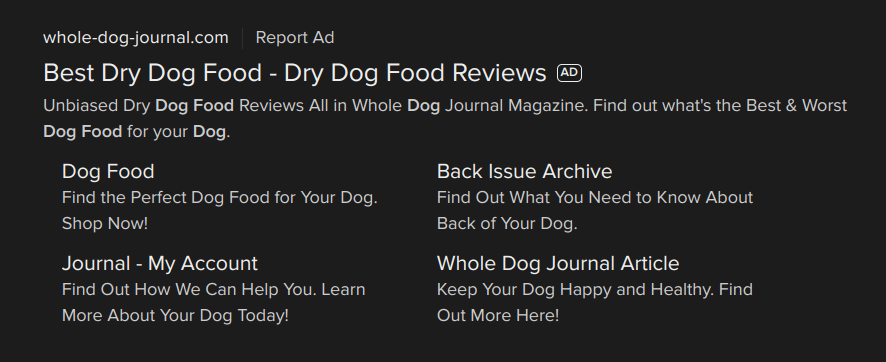 Bing search ad on DuckDuckGo