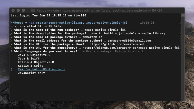 Generating a native module with cli