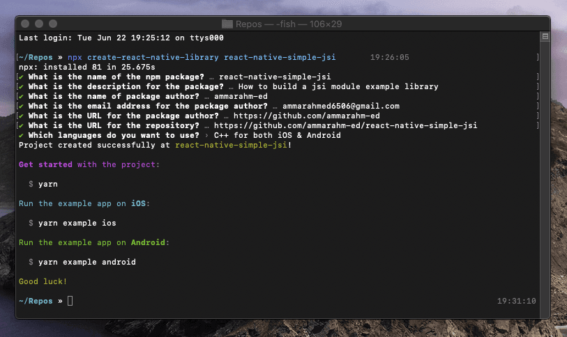Generating a native module with cli
